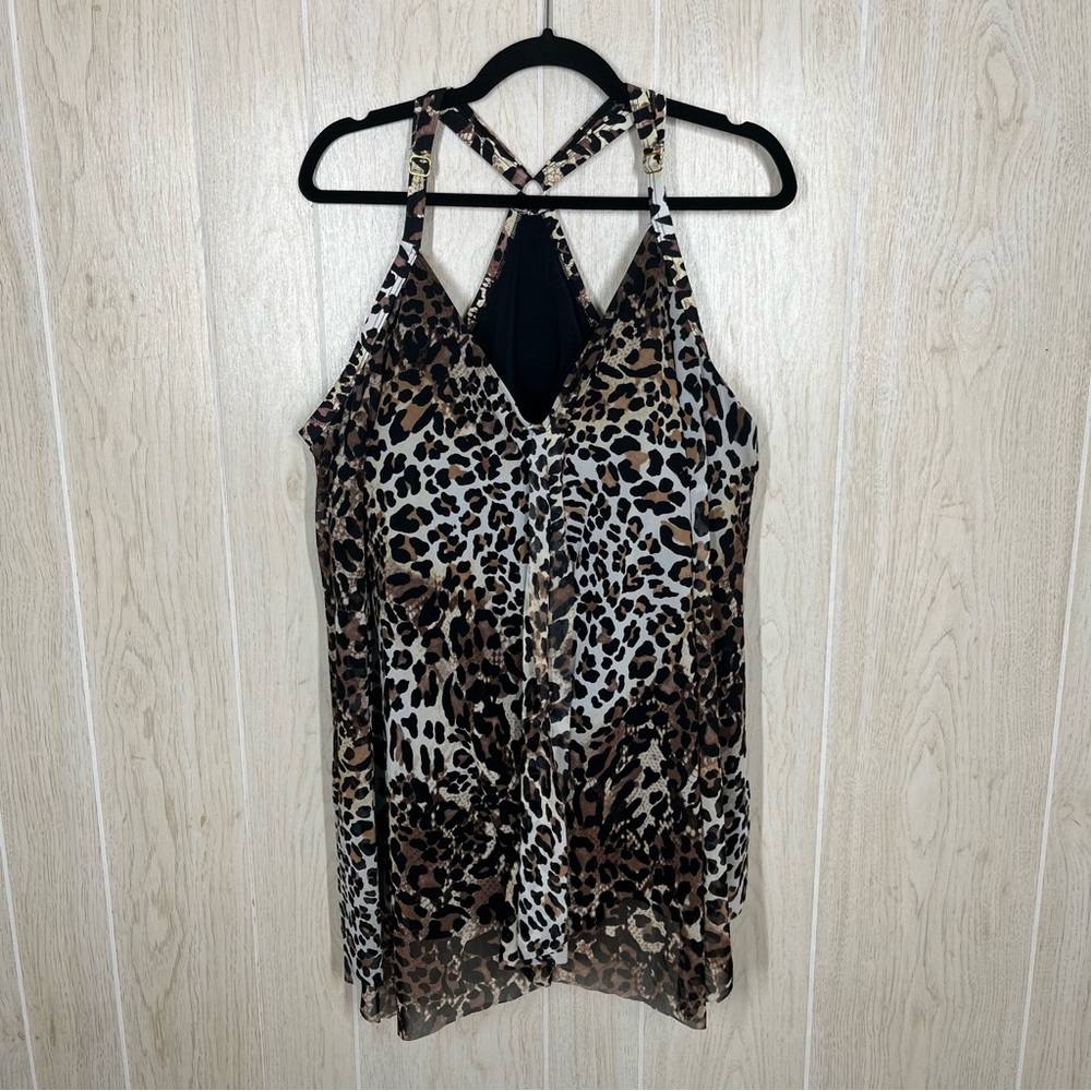 Swimsuits For All Leopard Print Black Brown Tankini Cover-Up